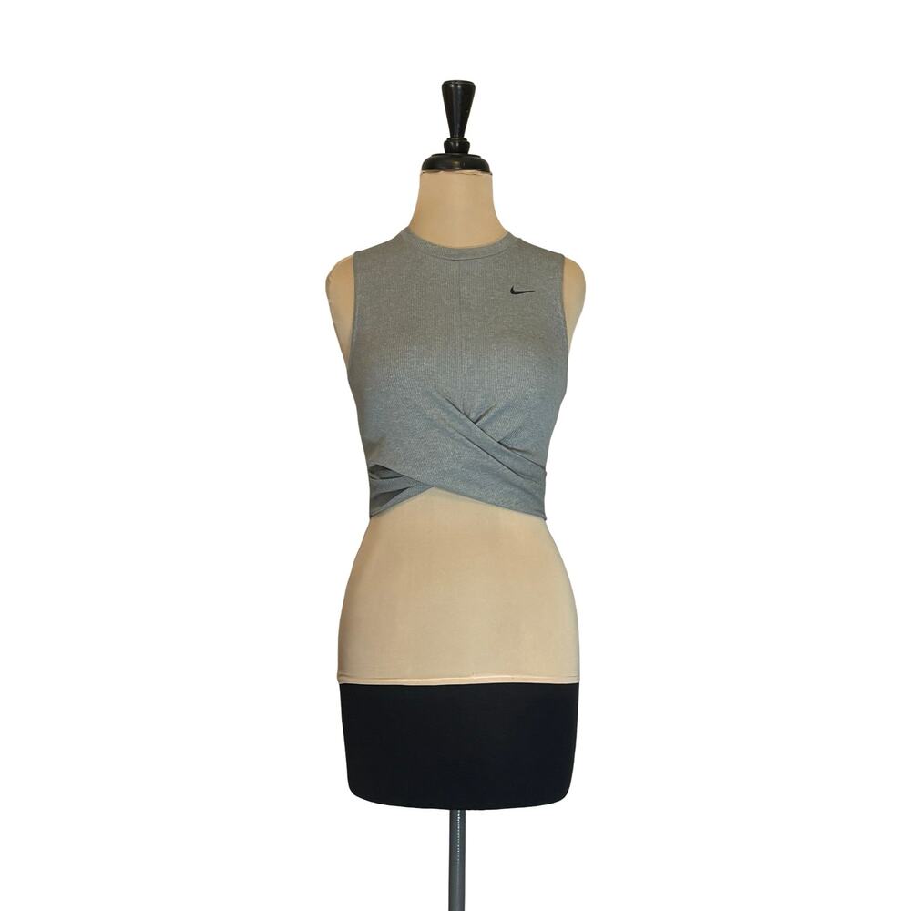 Nike Dri-FIT Twisted Crop Training Tank Womens Small Gray Racerback Workout Gym